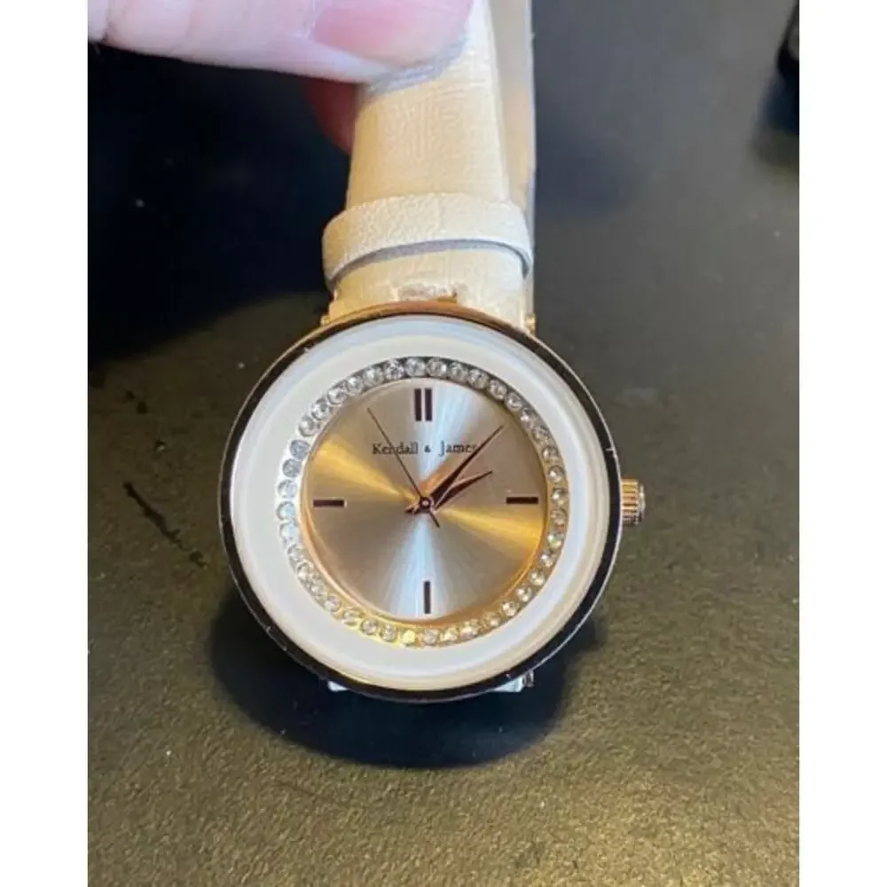 Women's Kendall James Watch, Gold Tone with Crystal Accents, Beige Band